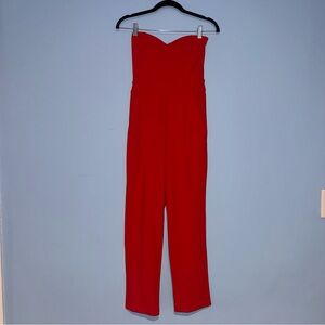 Express Vibrant Red Strapless Jumpsuit